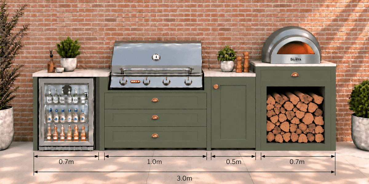 The Ashridge - 3m with Fridge, BBQ and Pizza Oven - The Outdoor Kitchen Company Ltd