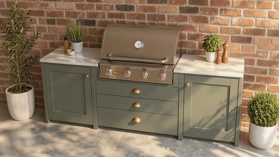 Luxury ready-designed outdoor kitchen with grill and storage